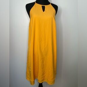 Simons bright yellow high neck keyhole mini dress